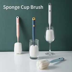 Long handle sponge cleaning brush set for water bottles and glasses with hanging hole