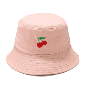 Chapeau bob en coton rose avec broderie cerise pour femme et homme style décontracté