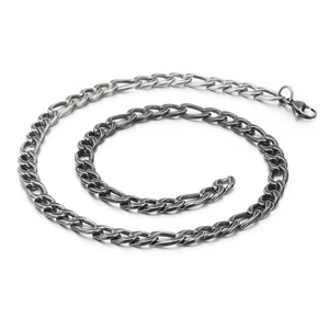 Vintage stainless steel Figaro chain necklace for men with antique silver finish