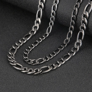 Rugged stainless steel Figaro chain necklace for men with vintage silver black finish