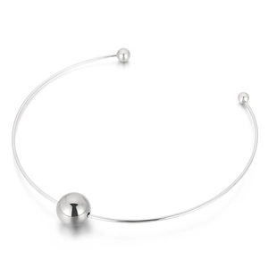 Polished silver stainless steel open choker necklace with hollow metal ball detail