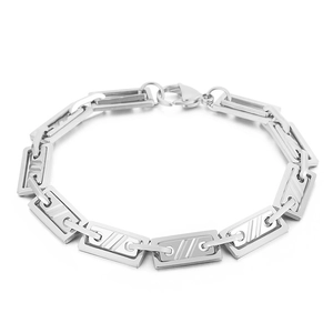 Minimalist silver geometric rectangular link chain bracelet with lobster clasp design