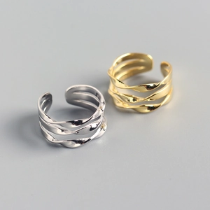 925 Sterling Silver Ring Twisted Three-Layer Design Adjustable Open Ring Minimalist Fashion Hand Jewelry For Women