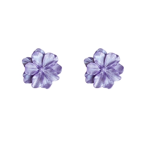 Elegant purple gardenia flower earrings with 3D texture and high-gloss finish