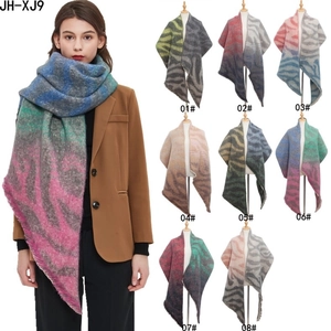 Zebra pattern jacquard scarf with colorful gradient and fringe in eight color options