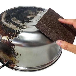 Brown emery sponge brush for cleaning stubborn stains and rust on stainless steel pans
