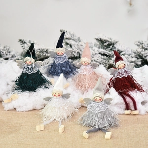 Christmas angel plush pendant set with knitted hats and lace collars for tree decoration