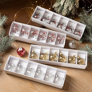 Transparent Christmas tree balls with red berries and snowflakes in 4-pack gift boxes