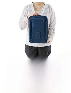 Deep blue waterproof nylon portable shoe storage bag with handle for travel use