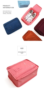 Detailed view of waterproof nylon travel shoe bag with size specs and mesh detail