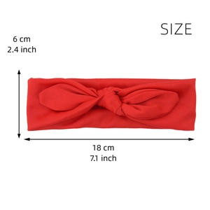Size specifications for the red knotted bow headband: 18cm length and 6cm width dimensions