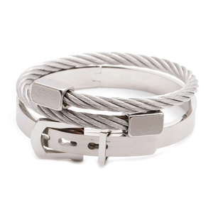 Men's silver stainless steel roman numeral square cuff and cable rope bracelet set