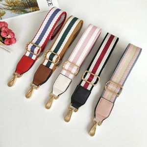 Fashionable Striped Wide Adjustable Shoulder Strap For Crossbody Bags Canvas Fabric With PU Leather Metal Buckles