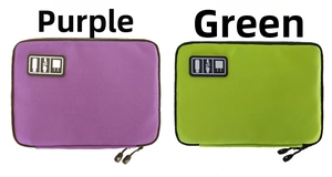 Organizer per cavi in tessuto Oxford impermeabile in viola e verde con icone in gomma