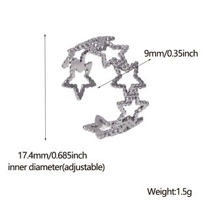 Silver hollow star titanium steel adjustable ring with 9mm width and 17.4mm inner diameter