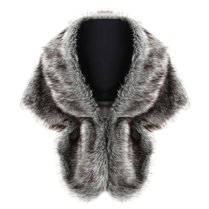 Detail shot of faux fur shawl texture in black and white pattern with realistic soft fibers
