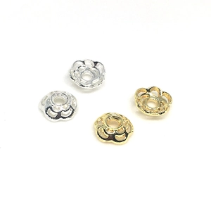 DIY jewelry making alloy hollow flower bead caps in gold and silver finish, 4 pieces set