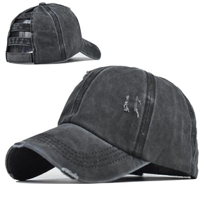 Ponytail Baseball Cap Washed Cotton Distressed Style Sun Protection Adjustable Outdoor Casual Fashion Accessory For Women