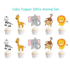 Lot de 10 décorations de gâteau animaux de la jungle lions éléphants et singes pour fête
