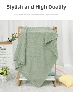 Detailed view of grass green knitted baby blanket with checkered pattern texture