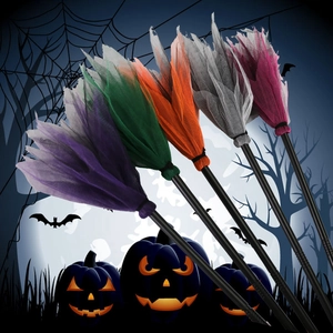 Halloween Witch Broom Prop Detachable Plastic Handle Mesh Tail For Cosplay Party Costume Decor Accessory