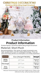 Detailed view of plush Christmas angel pendants with sequins and soft feather wings