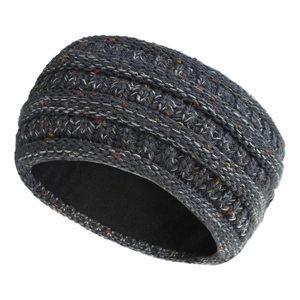 Vue détaillée du bandeau tricoté gris foncé avec doublure en polaire noire chaude à l'intérieur