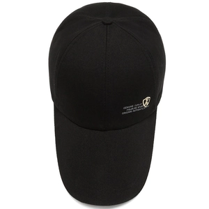 Classic black breathable baseball cap with embroidered shield logo and long curved brim