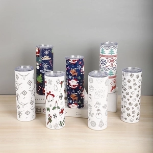 Set of 7 20oz stainless steel tumblers with assorted Christmas and pattern prints