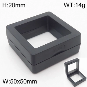 Detail view of 50x50mm black square PE film floating jewelry display box with push open button