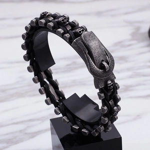 Men's Vintage Punk Braided Leather Bracelet With 316L Stainless Steel Skull Heads Gothic Biker Jewelry For Male
