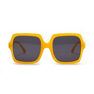 Retro square oversized yellow sunglasses with dark grey lenses and wide frames