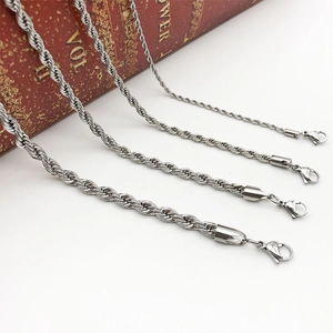 Silver stainless steel twist rope necklaces in four widths with lobster clasps