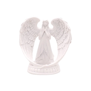 Elegant white resin praying angel statue with large wings for romantic home decoration