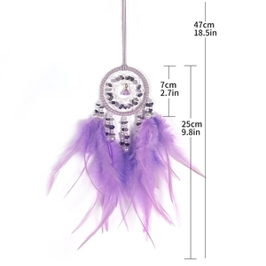 Purple crystal car dream catcher hanging ornament with feathers and size measurements