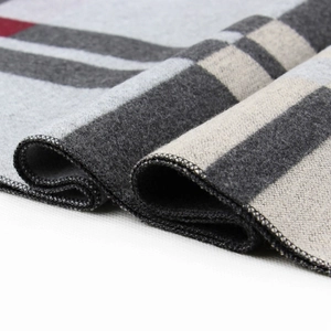 Classic grey plaid wool blend scarf for men with warm thick texture for winter