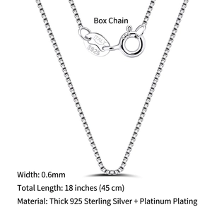 S925 sterling silver 0.6mm box chain necklace with Italy hallmark 45cm 18 inches