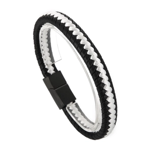 Woven Leather Bracelet Men Cotton Rope Braided Magnetic Buckle Stainless Steel Minimalist Casual Fashion Hand Wrap