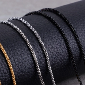 Durable 2mm stainless steel corn chains in gold, silver, and black mesh textures