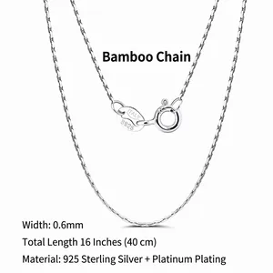 Collier chaîne bambou en argent sterling S925 de 0,6 mm et 40 cm de long
