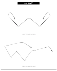 Silver wavy metal rimless frame for women with rhinestone details and a V-shape design