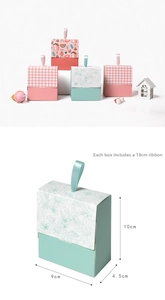 Mini floral lipstick gift boxes with silk handles and size detail of 9x10x4.5cm