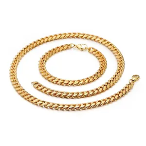 Cuban Link Chain Necklace And Bracelet Stainless Steel Polished Hip Hop Streetwear Fashion Jewelry For Men