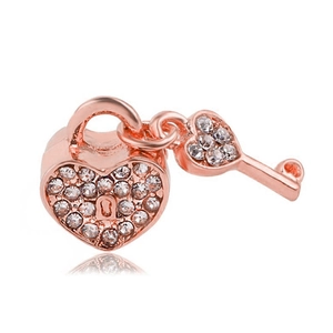 Rose gold heart lock and key charm with crystal pavé setting for DIY bracelets