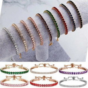 Bracelets tennis ajustables en cristal doré et argenté avec zircons cubiques multicolores
