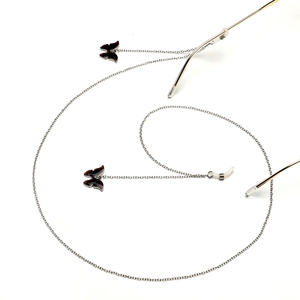 Silver metal glasses chain with temperature-sensitive color changing butterfly charms