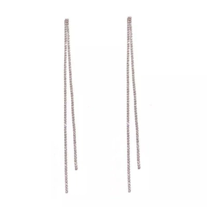 Elegant silver tassel earrings featuring sparkling rhinestones with a minimalist long linear design