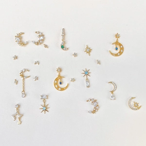 Hot-selling celestial moon star rhinestone chain pendant 18k gold plated earring set