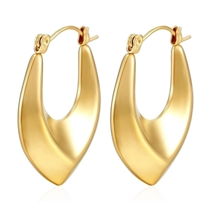Polished 18K gold plated stainless steel hollow hoop earrings with U-shaped design