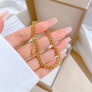 Titanium steel gold wheat link chain bracelet with adjustable clasp for women